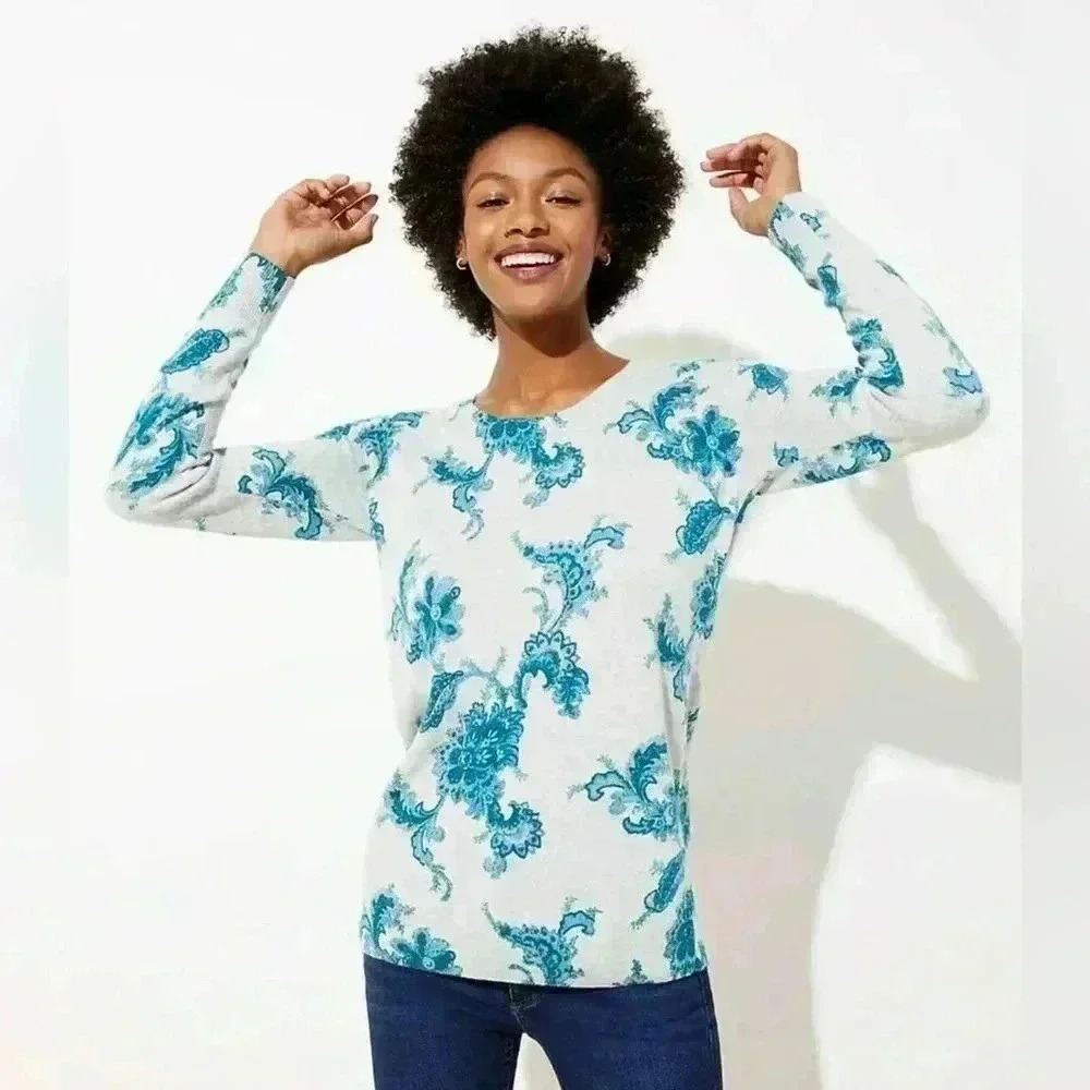 LOFT Floral Paisley Wool Blend Scoop Neck Sweater Size Medium